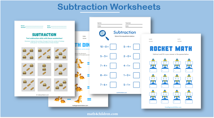 preschool subtraction worksheets  pack